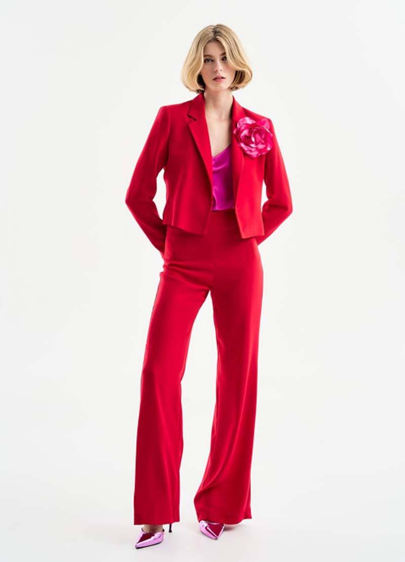 High-waist high-quality trousers with fast delivery in red in Dublin, Ireland