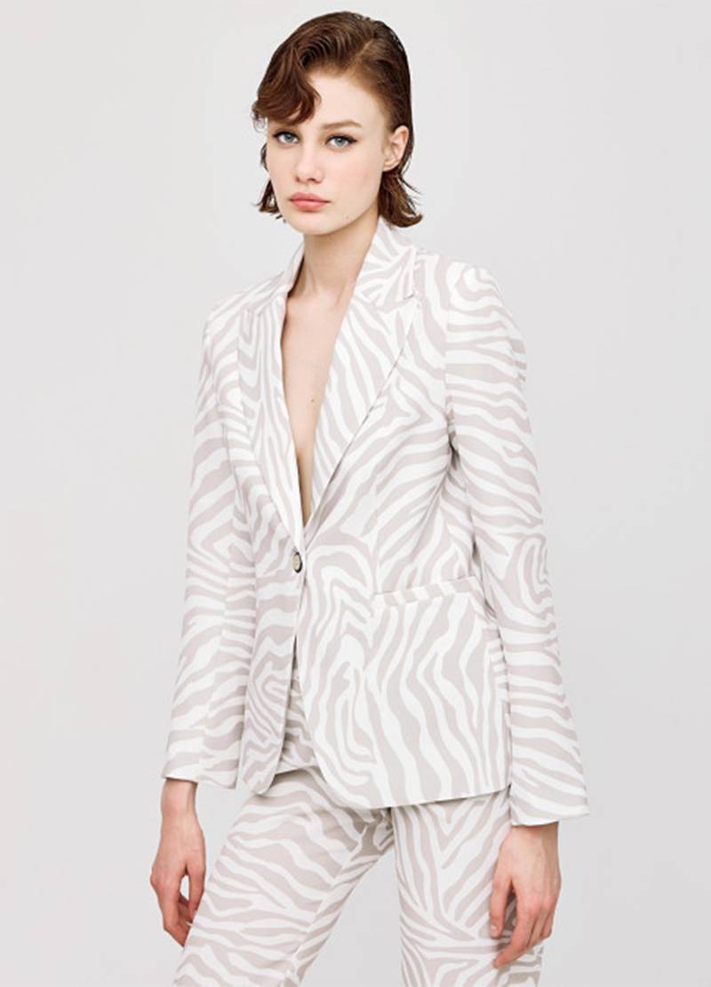 Tailored blazer in a zebra-inspired print in beige in Leeds, UK