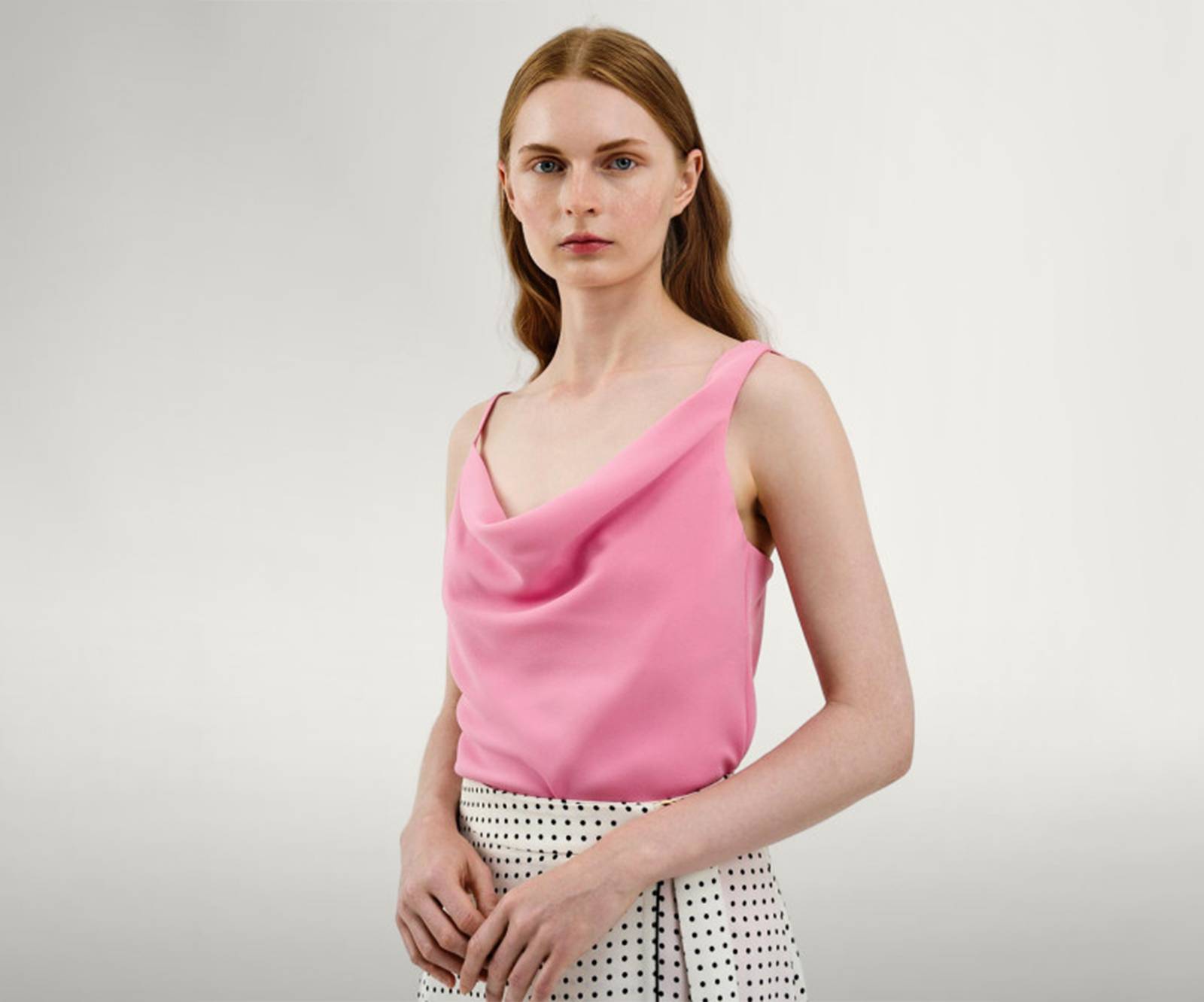 Sleeveless top with asymmetric straps and draped neckline in pink in Cork near Limerick
