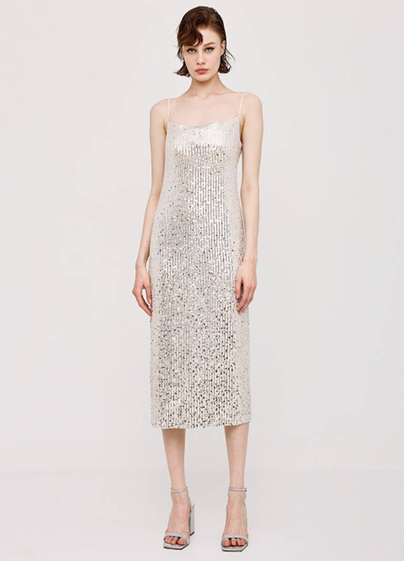 Find an elegant sequin dress with a low back in silver in London, UK