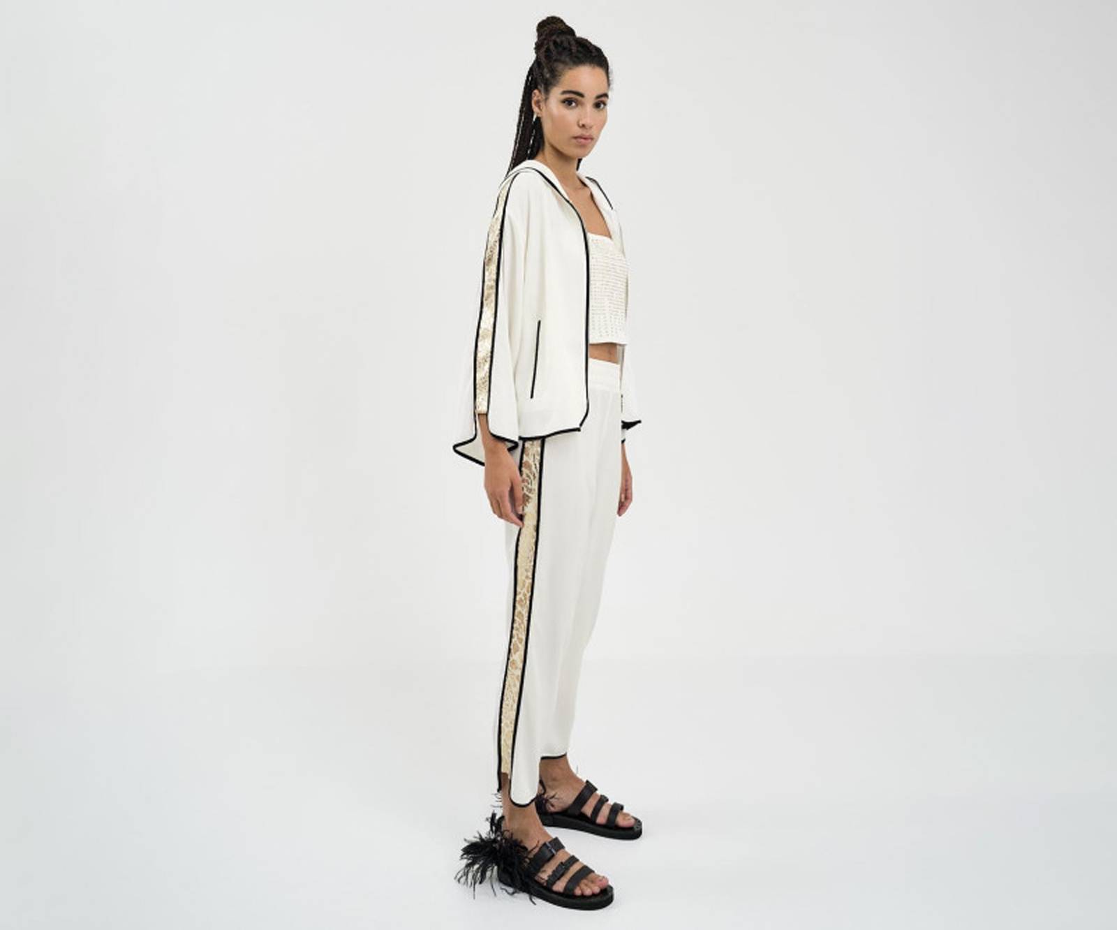 Bomber jacket with leopard-patterned, sequin details on the sleeves in off-white in Cork near Limerick