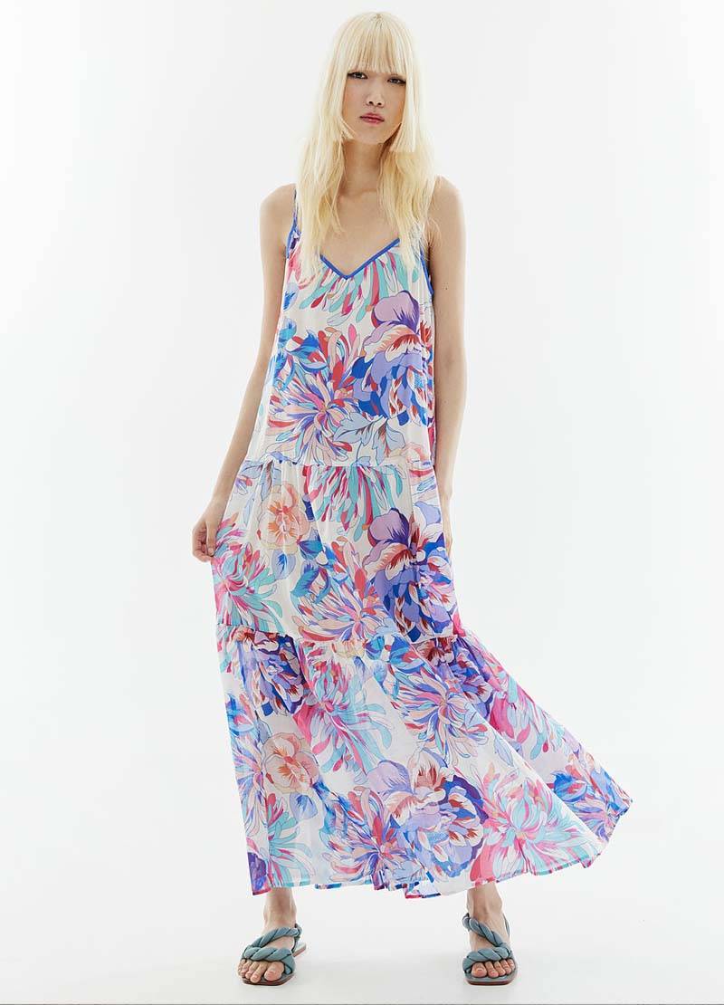 Floral maxi dress with thin straps in blue in Amsterdam
