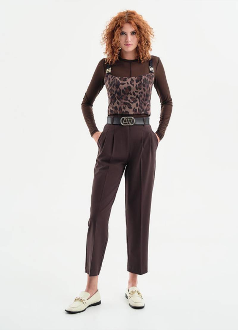 Leopard-printed bustier top with elastic straps and metallic monogram details in brown in Cork near Limerick