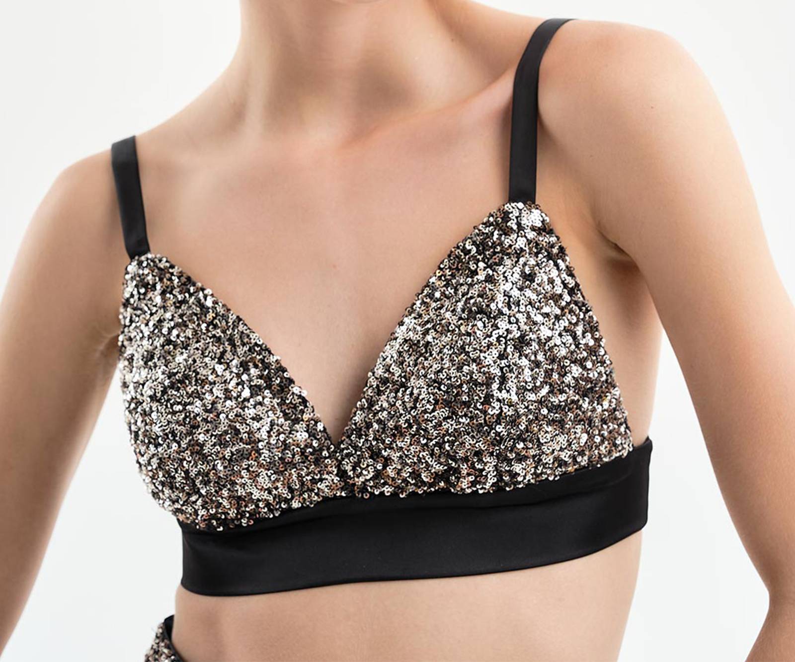 Triangular top bra, embroidered with sequins, in silver in Birmingham near Bristol