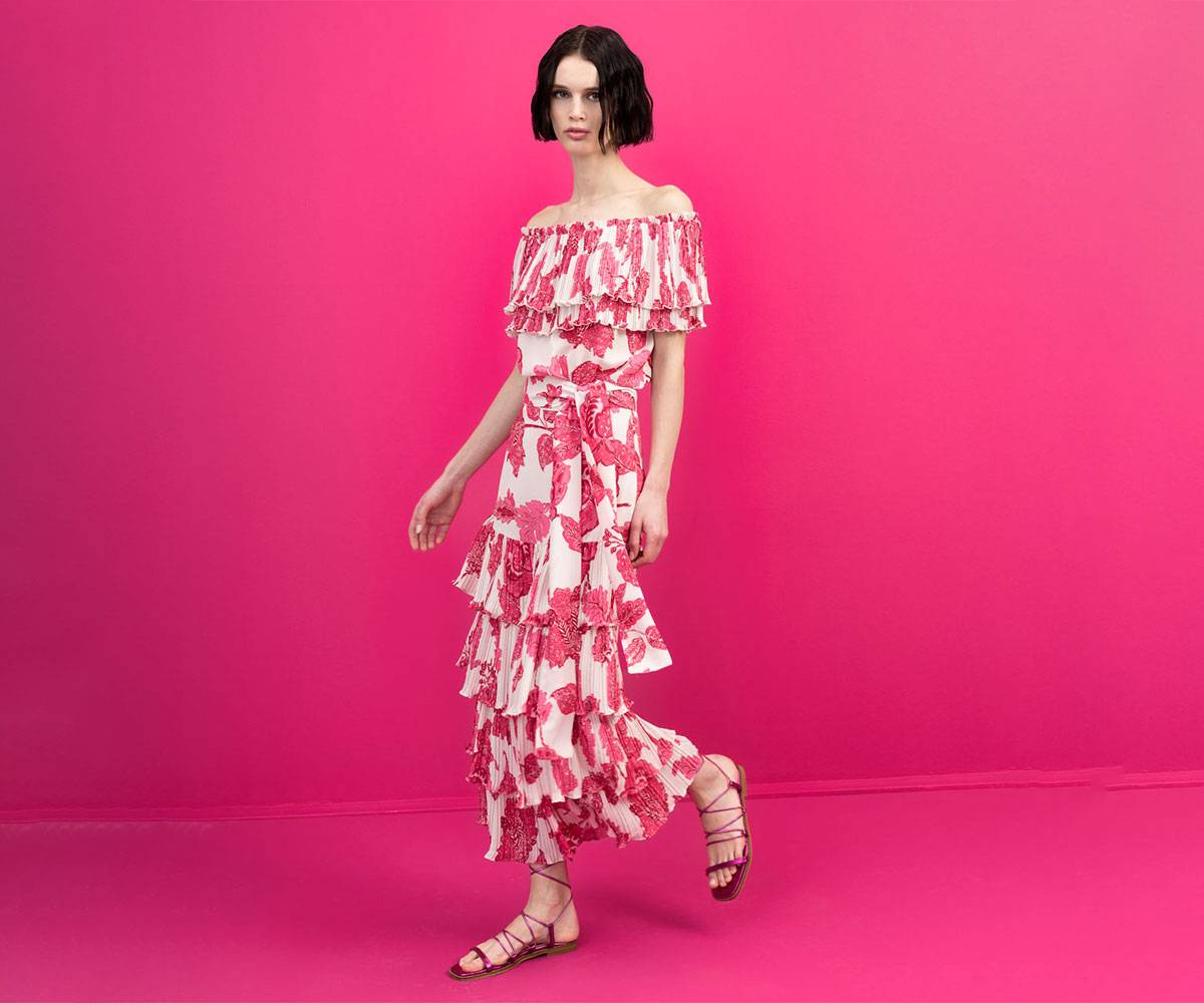 Shop Romantic Off Shoulder Floral Dress in Luxembourg