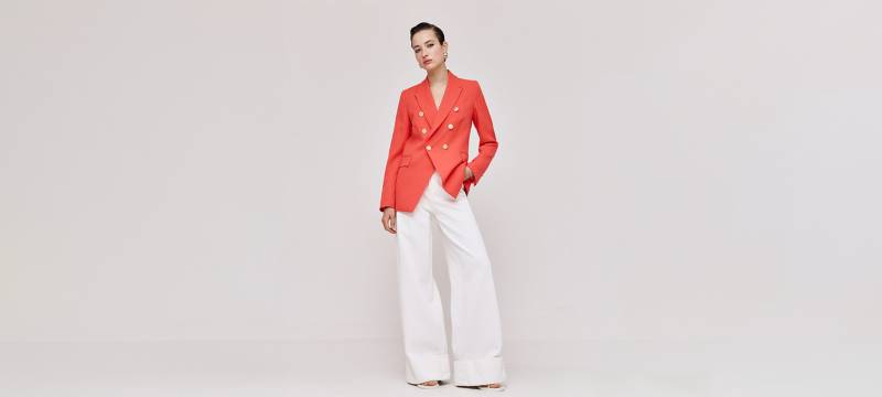 Shop double-breasted blazer with buttons in coral or pink in London UK