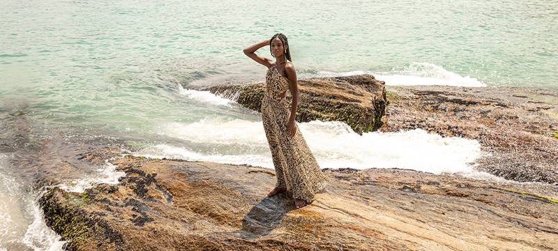 Maxi Animal Print Resort Dress in Cork